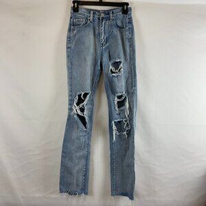 Superdown Jeans 25 Light Blue Wash Distressed Destroyed Straight Leg